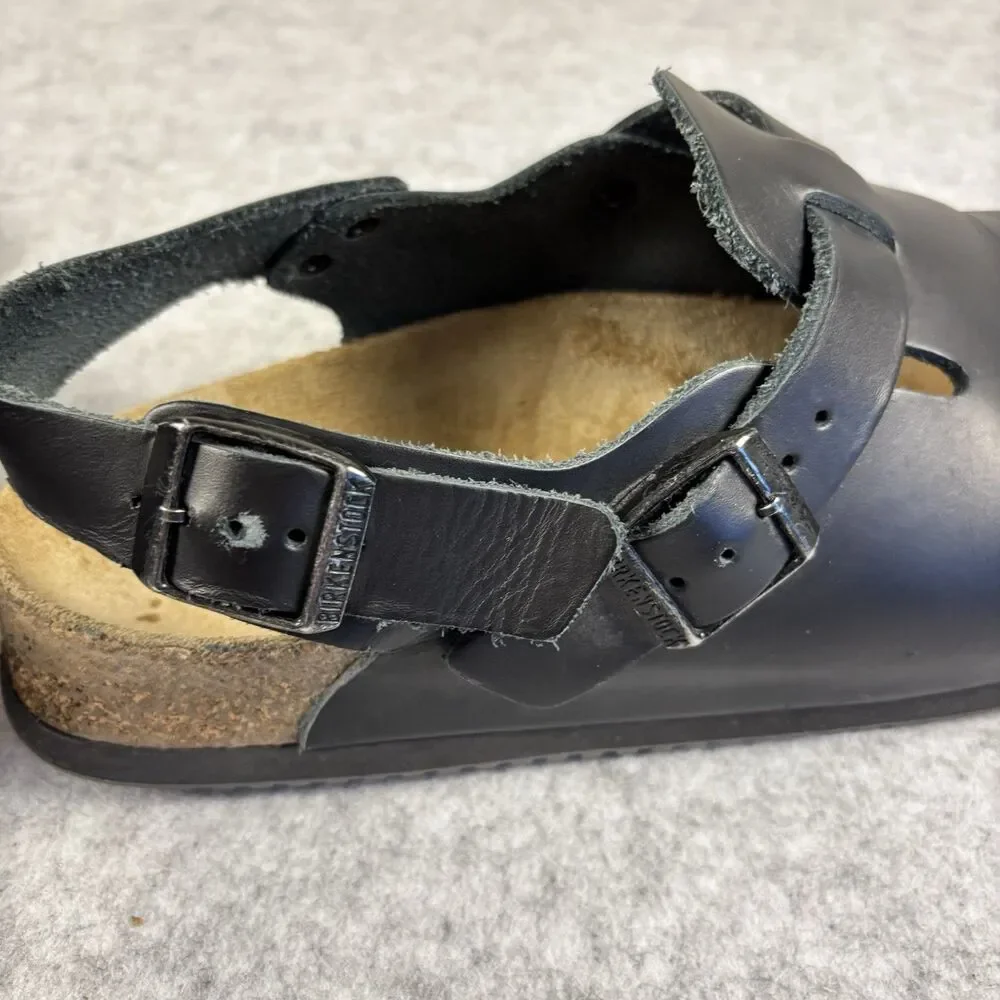 Birkenstock Black Leather Tokio Super Grip Clogs Mules Heel Strap Unisex Size 41